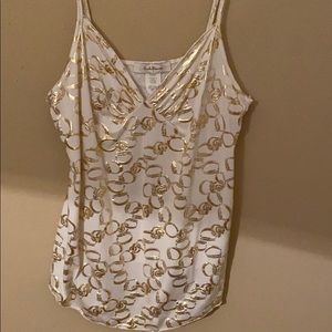 White spaghetti strap top w/metallic gold decor
